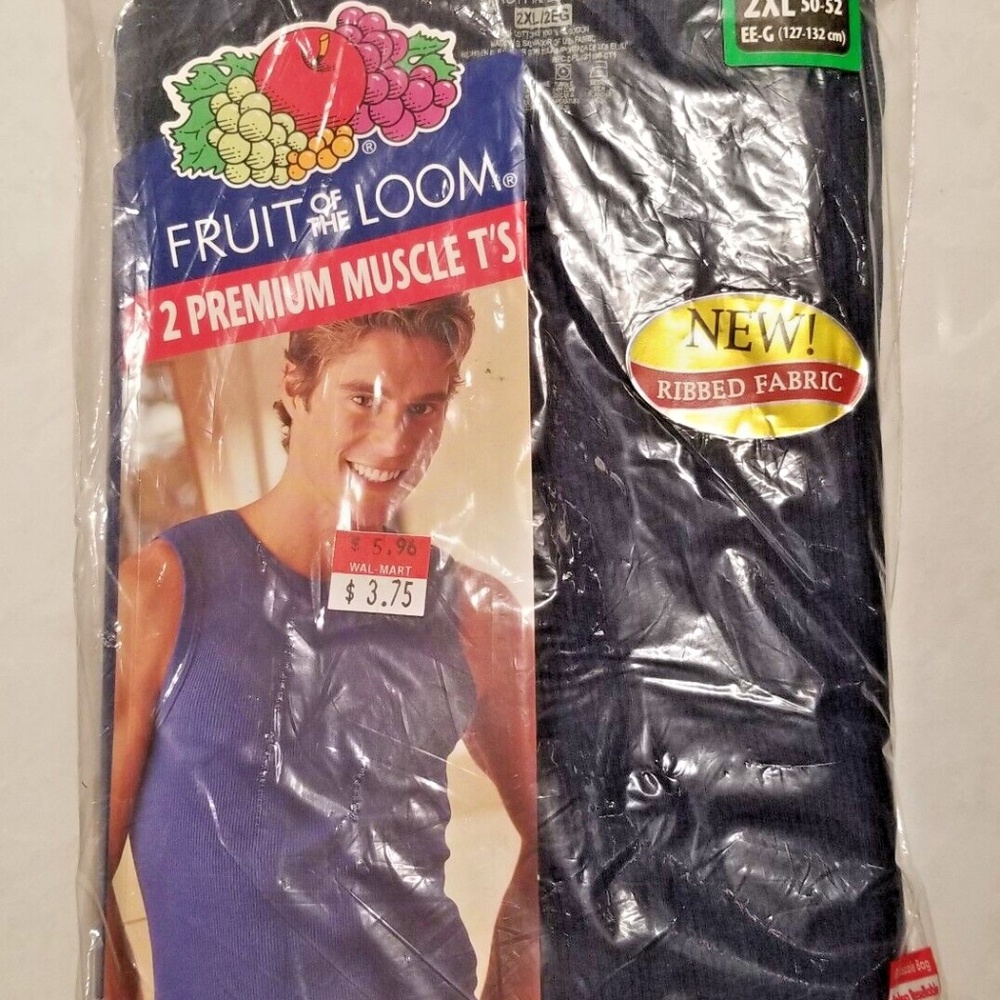 Vtg Fruit Of The Loom Ribbed Muscle T-Shirt Mens 2XL Blue Sleeveless NOS